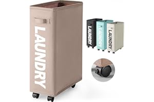 Rieeyrslza Cestos para la Colada 43L Cesta de Ropa Sucia con Ruedas Cesto para la Colada Delgada Cestos para la Colada Multifunción Bolsa de Lavado de Ropa (Caqui)