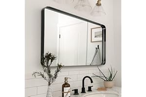 Melodieux Czarne lusterko toaletowe do łazienki, 75x100 cm Metalowe prostokątne lustro ścienne, dekoracyjne lustro do sypialni, salonu, wejścia poziomo lub pionowo