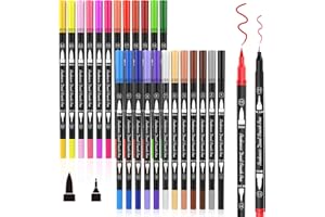 PEAKNESS Brush Pen 24 Colori, Pennarelli Doppia Punta Fine Pen 0,4 mm e 1-2mm Punta Brush, per Bambini e Adulti Calligrafia, Pittura, Colorazione, Disegnare a Scuola