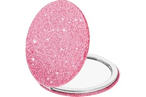 Dimeho Miroir cosmétique Compact Pliable pailleté Rond Mini Miroir de Maquillage Portable Bling vanité Miroir Mignon Voyage Double Face pour Femme Sac à Main Portefeuille Maison Bureau