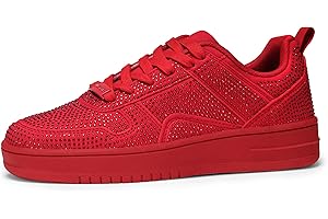 LUCKY STEP Sneakers Moda Donna Scarpe da Tennis Bianche Basse in Pelle con Pietre Luccicanti