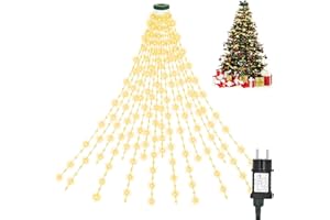 AGOTD Luci Albero di Natale 2,5 m, 16 Ghirlande 400 LED, Mantello 8 Modalità, Cascata per Interno Esterno, Bianco Caldo