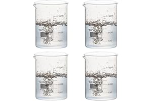 THIS-TRADING This-Trade - 4 x 500ml Lab glass Beaker - Low Form Boro Glass with spout. 500 ml Scientific Laboratory Glassware Beakers flasks. 3.3 Borosilicate glass container Printed Graduation (Vol: 500ml x 4)