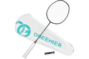 OGEENIER Raquette de Badminton Professionnelle en Fibre de Carbone, Raquette Badminton Adultes, Racket Sportif Portable Tête Légère, Idéale pour Les Débutants