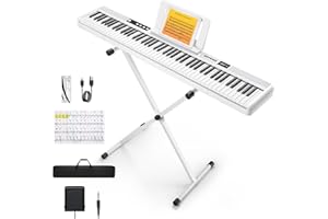 Donner DEP-1 Piano Keyboard 88 Tasten, Einsteiger Digital Keyboard Piano anschlagdynamische Tasten, tragbares E-Piano mit Ständer, Sustain Pedal, Tragetasche und Tastaturaufkleber, weiß