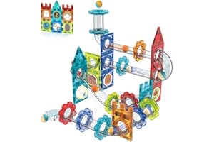 HOMCENT Spielzeug Magnetische Bausteine,Magnet Konstruktion Mit Bunten BlöCken,Montessori Lernspielzeug Ab 3 Jahr,3D Magnetische Marmorbahn Geschenk FüR Jungen Mädchen(74PCS)