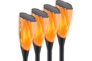 ZWOOS Paquete de 4 antorchas solares con llama parpadeante, se ilumina toda la noche (máx. 15 h), luces solares impermeables IP65 para exteriores, jardín, patio, patio y camino