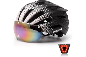Bodywel Casco de Bicicleta Unisex Hombres Mujeres Cascos de Bicicleta con USB Recargable de luz LED Desmontable magnético Gafas Transpirable MTB Carretera de montaña Casco de Ciclismo (57-61cm)