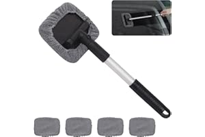 Ytesky Car Window Cleaner Retractable Car Windscreen Cleaner Inside with 4 Pcs Microfiber Cloth Car Window Glass Cleaner 180 Degree Rotation Windshield Glass Cleaning Tool for Vehicle Home