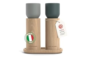 LARS NYSØM Set de molinillos manuales y bandeja en madera – Molino sal/pimienta con muelas cerámicas ajustables – Elegante diseño de haya para cocina o mesa (Blue/Gray)