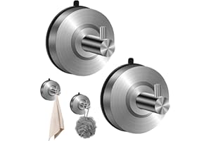 Diesisa 2Pcs Suction Cup Hooks - 304 Stainless Steel Shower Hook- No Drill - Bathroom - Reusable Towel Suction - Self Adhesive Coat Hook for Bathroom Bedroom - Silver