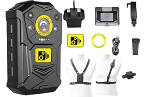 Brifield BR1 Professional Body Camera Quad HD 1512p 64GB Internal Memory Card, Night Vision | Body Cam, Body Worn Camera, Body Cameras Image Stability, WIFI, GPS AES-256 Klick Fast Harnesses