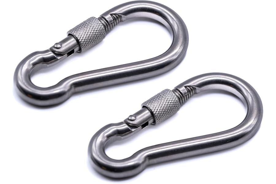 J Clarke Marine Pack of 2 - Carabiner snap hook with safety lock nut 316 A4 stainless steel 50mm 60mm 70mm 80mm 100mm 120mm140mm