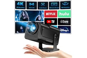 YEEFON Beamer, Mini Projektor Full HD 4K, Unterstützt WiFi 6, BT5.0 mit 11.0 Android OS, 150 Zoll, 360-Grad-Flip Smart Beamer, Led Beamer 180°Drehbarer, für Phone/PC/Lap/Xbox/Stick, Schwarz