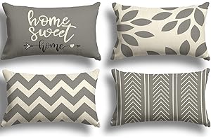 ZWJD Lot de 4 housses de coussin décoratives en lin pour chambre à coucher, canapé, chaise, lit, jardin (30 x 50 cm, gris)
