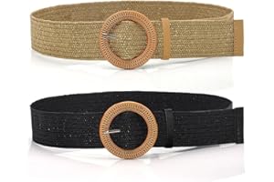 DEEDPF 2 sztuki słomkowego elastycznego paska, pasek do sukienki, pasek dżinsowy, odpowiedni do sukienki damskiej, dżinsów, swetra, czarnego i khaki, Kolor mieszany, 1