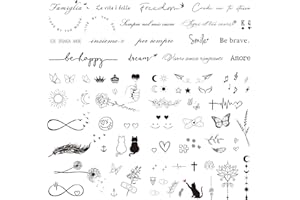 GEBETTER 6 Fogli Tatuaggi Temporanei Donna Scritta Frase Italiana Inglese, Tatuaggi Finti Nero, Set Tatuaggi Temporanei Uomo Adulti, Tattoos Trasferelli Adulti Ragazzi