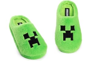 Minecraft Chaussons mules Creeper Green | Chaussures d'intérieur en polaire pour garçon | Douces et moelleuses | Chaussons gaming | Produits