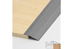 LIHIQIYA Barre de Seuil Adhesive, Bande de Transition de Sol Autocollante en PVC Seuil de Porte Adhesif Barre de Seuil Rattrapage de Niveau pour Hauteur du Seuil (Grain de Bois Gris, 10mm ~ 15mm, 1M)