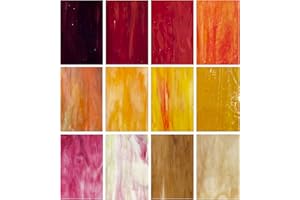 Unicoshape Lot de 12 feuilles de vitrail, 15,2 x 10,2 cm, verre cathédrale, verre d'art, carreaux de mosaïque pour travaux manuels (mélange rouge et jaune)
