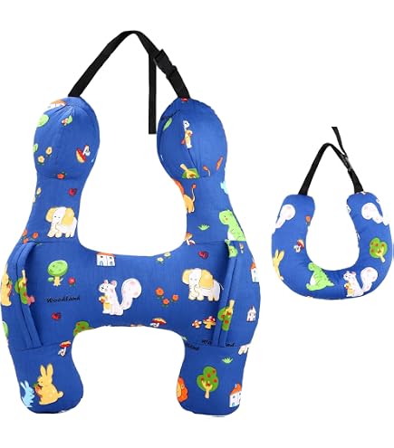 Oreiller De Voyage Enfant En Forme De X Avec Peluche Animale - Soutien Cou Et Tête Pour Voiture, Avion, Train - Lavable En Machine
