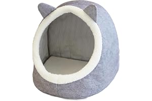 NELIS HOME Cozy Cat Cave Bed for Cats and Small Dogs – Soft & Secure Enclosed House with Cute Ear Design – Non-Slip Bottom, Portable & Easy to Clean Indoor Pet Bed (GREY)