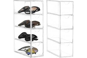QWORK® 2 st glasögonlåda smyckeskrin med 4 lådor – 17,5 x 24,6 x 6,5 cm – transparent stapelbar organisatör för glasögon, smy