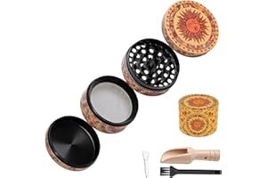 Bofanze 4 en 1 Molinillo AleacióN Metal Hierbas Molinillo Vintage Hierbas Molinillo Polen Grinder Molinillo de polen y hierbas con Rascador de Polen, Cuchara y Cepillo para Picar Especias, Polen 50mm