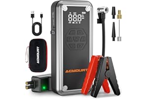 ‎ACMOUNT Acmount Starthilfe Powerbank, 7000A Auto Starthilfe Powerbank mit Kompressor, 150PSI Starter Powerbank für Pkw (Bis zu 9L Benzin und 8L Diesel) mit LCD-Bildschirm & 600Lumen LED Taschenlampe-W160