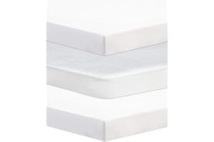 NAZNA LINEN Next To Me Compatible Crib 3 Pack (83-85 x 50-51 cm) - 2 x 100% Pure Cotton Crib Fitted Sheets & 1 Waterproof Mattress Protector with 150 GSM Terry Fabric (White)