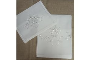 EURORICAMI VITERBO Coppia Asciugamano + ospite in Puro Lino Ricamo a Mano e Lavorazione al Burano Bianco