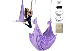 VEVOR Hamac de Yoga Aérien 4x2,8 m Kit Balançoire de Yoga Inversion Danse Aérienne en Nylon 100 g/m² Charge 1000 kg Vol Anti-gravité d'air pour Fitness Musculation Pilates Gym Maison Studio Violet
