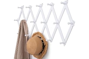 Qiannhee Appendiabiti da Parete Design Legno Attaccapanni da Muro Moderno con 16 Ganci de Parete Fisarmonica Bianco Appendiabiti Estensibile per Parete Ingresso Soggiorno Camera da Letto 80cm 100cm