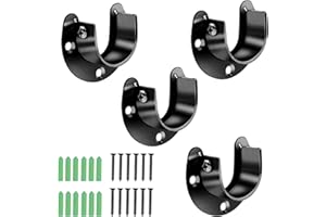 Matogle 4 Stück Kleiderstange Rundrohr Halterung Edelstahl Kleiderschrank U-förmige Flansch Holder Spurstangenkopf mit Schrauben für Garderobenhalterung Duschvorhangstange (in schwarz)