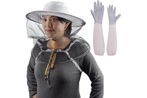 HunterBee Breathable Beekeeping Veil with Round/Beekeeping Hat and Beekeeping Gloves Bee Protection, brown