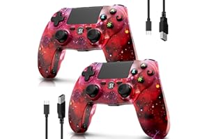 CHENGDAO Wireless Controller für PS4, Game Controller für PS4/Pro/Slim/PC, Gamepad mit Dual Vibration, 6-Achsen Gyro sensor, Rotes zweiteiliges Set