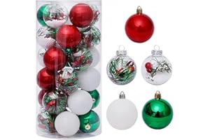 KAHEIGN Juego de 30 bolas de Navidad de 6 cm, color rojo y verde transparente, inastillables, bolas colgantes para árbol de Navidad, vacaciones, hogar, decoración de fiesta de Navidad (5 estilos)
