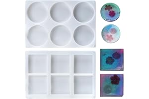 VirtuGro 2Pcs Resin Moulds for Coaster Silicone Molds for Resin Casting Epoxy Resin Moulds 6-Cavity Large Deep Square Round Coaster Moulds for DIY Craft Cups Mats Home Decor