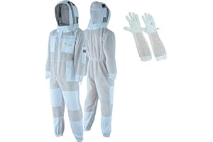 RIZNA INC BEEKEEPING XPERT Three Layer Ultra Ventilated Beekeeping Suit for Men and Women with Fencing Veil, Professional Sting Proof Beekeeper Suit, Premium White Fabric Polycotton Bee Suit (Large)