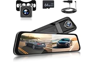 RIMOODY Retrovisor con Camara 9,66'' Pantalla Táctil IPS Espejo Retrovisor con Camara con Tarjeta de 64 GB Gratuita Retrovisor Coche con Camara, Grabación Durante 24 hor G-Sensor