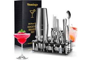 VEMINGO 20 Teiliges Geschenkset Cocktail Set Boston Shaker mit Acryl Ständer | Cocktail Shaker Set Edelstahl | Cocktailshaker Geschenk Cocktail Bar Set Cocktailset Groß 750ML 600ML Cocktails Mixer