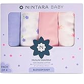NINTARABABY Extra-Large Swaddles - 100% Organic Premium Muslin Cotton, 47" x 47" (119 cm x 119 cm), Ultra-Soft, Breathable & 