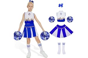 JONRRYIN Kostium cheerleaderki dziewczynki, kostium cheerleaderki dla dziewczynek, dziewczęcy mundur cheerleaderek ze skarpetkami, pomponami i pęsetą, kostium karnawałowy dla dziewczynek 8-13 lat