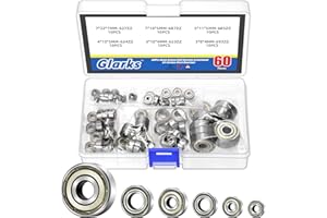 Glarks 60pcs 693ZZ 623ZZ 624ZZ 685ZZ 687ZZ 627ZZ Carbon Steel Bearings, Deep Groove Ball Bearing, Double Shield Miniature Groove Ball Bearings Suitable for High-Speed Brushless Motors, Fan Bearings