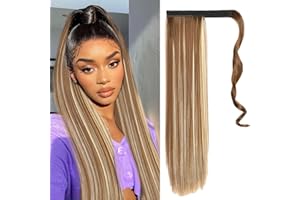 DGUSO Coleta Postiza Pelo Natural Coletas de Pelo Natural Cola Postiza Coleta Pelo Natural Extensiones Coletas Liso Cola de Caballo Largo Pelo Natural Postizos de Pelo Natural 55cm -105g-Marrón Claro
