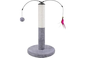 Roypet 53cm Tall Cat Sisal Rope Scratching Post with Hanging Ball and Feather Interactive Toys, Interactive Cat Scratching Post for Indoor Cats, Grey
