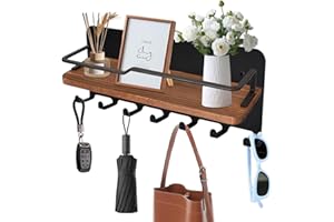 DEARBAG Porte Clef Mural, Porte Clé Murale Maison, Avec 6 Crochets À Clés, Support Clef Mural Bois, Porte Courrier Mural Bois Et Metal, Pour Salon Cuisine Entrées Couloirs (Noir)