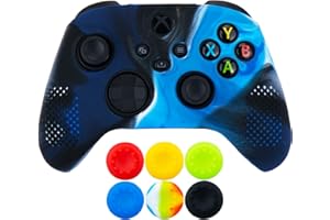 9CDeer 1 Piece of Silicone Protective Cover Skin + 6 Thumb Grips for Xbox Series X/S Controller Camouflage blue