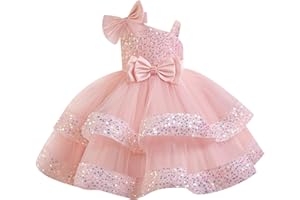IDOPIP Enfant Fille Robe De Soirée Sequins Bowknots Tulle sans Manches Anniversaire Noeud Papillon Robe pour La Fête
