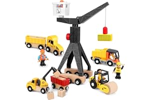 Taloit Jouet de grue - Véhicules de chantier - Excavatrice - Pour enfants à partir de 2 ans - Jouet de chantier - Grue à tour - Grue à tour - Camion à benne basculante - Rouleau de route - 2, 3, 4, 5